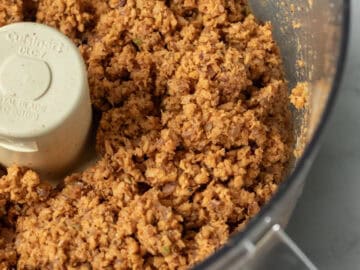 Vegan taco ground meat in food processor.